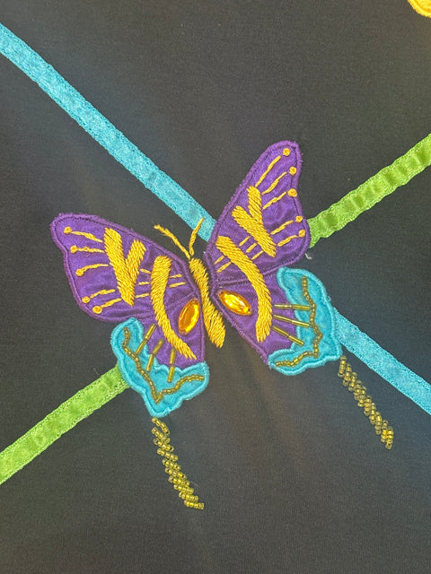 Vintage Black Rainbow Butterfly Applique T-Shirt (~L)