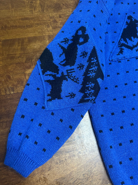 Vintage 80s/90s Royal Blue Animal Wilderness Scenes Sweater (M)