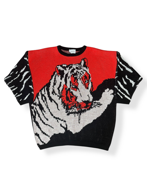 Vintage 80s Red Black Tiger Statement Sweater (L/XL)
