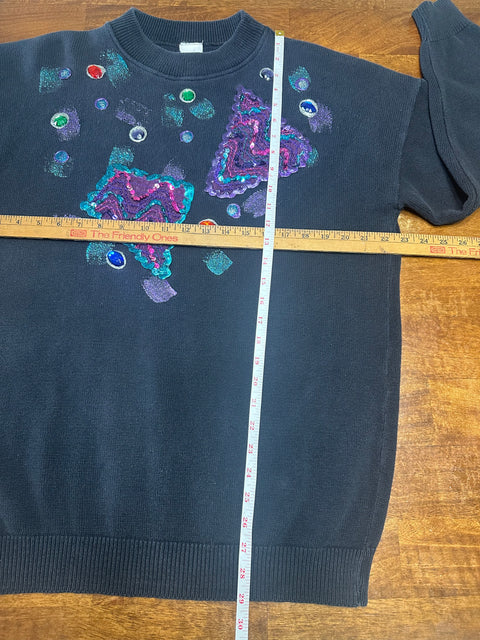 Vintage 80s Black Sequin Embellished Art Sweater (M/L)
