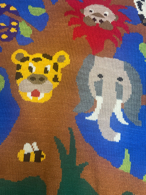 Vintage Wild Jungle Safari Animals Knit Zoo Sweater (3; S/M)