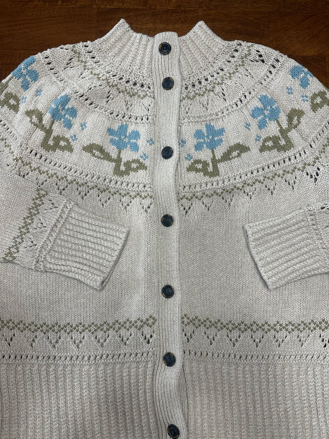 Vintage 90s LL Bean Cream Floral Nordic Chunky Knit Cardigan (M/L)