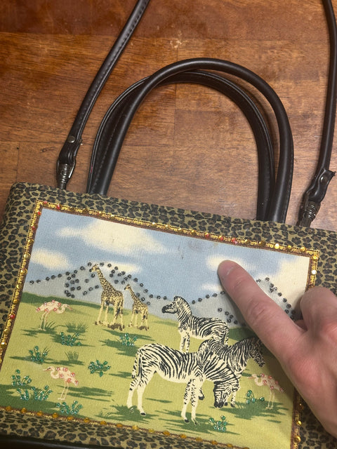 Beaded Safari Zebras Flamingos & Giraffes Purse