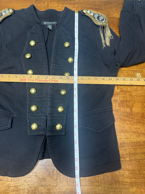 Vintage Black Military-Style Jacket with Gold Button Fringe Details (S/M)