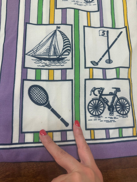 Vintage 70s Retro Sports Striped Novelty Button-Up (~M)