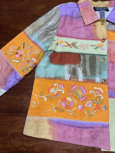 Vintage Multicolor Embroidered 'Water Color' Boho Art Jacket (M/L)