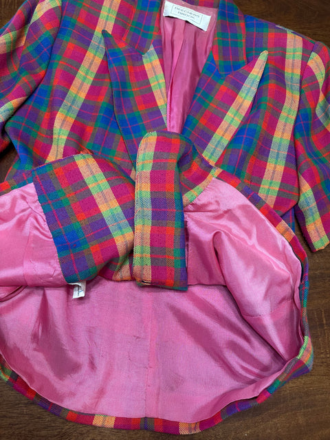 Vintage 80s Bright Rainbow Plaid Short Sleeve Blazer (8)