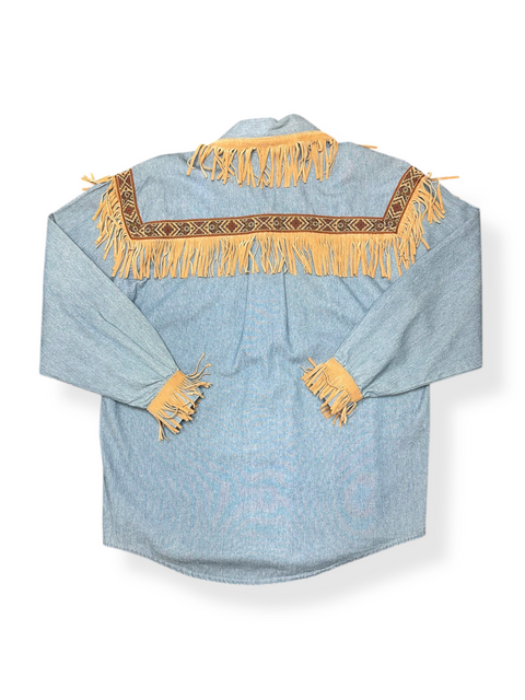 Vintage 80s Western Fringe Denim Rodeo Button-Up (~M)