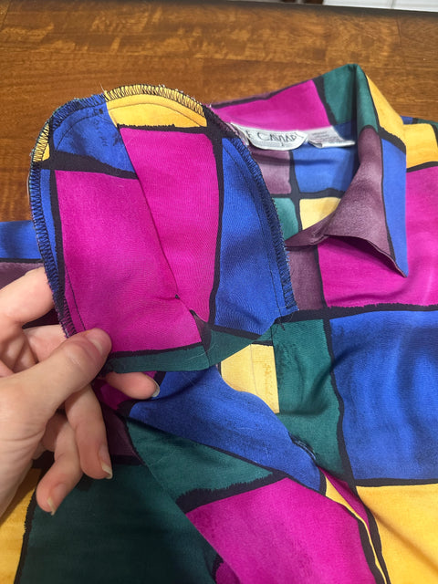 Vintage 90s Multicolored Checkered Button-Up Blouse (M)