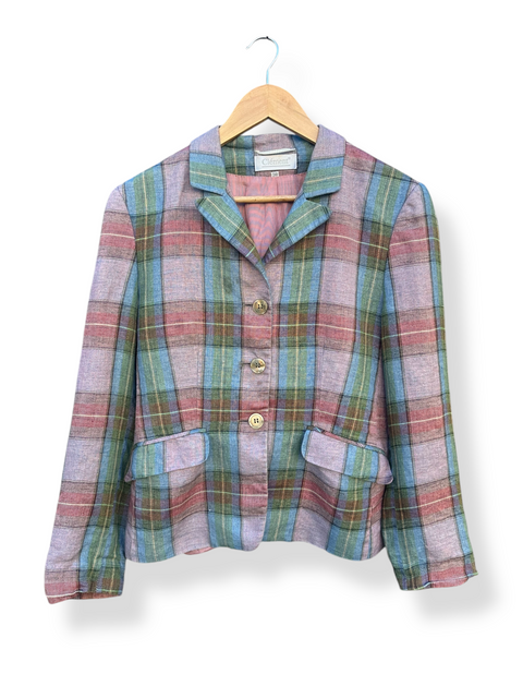 Vintage Pastel Plaid Blazer Jacket (~M)