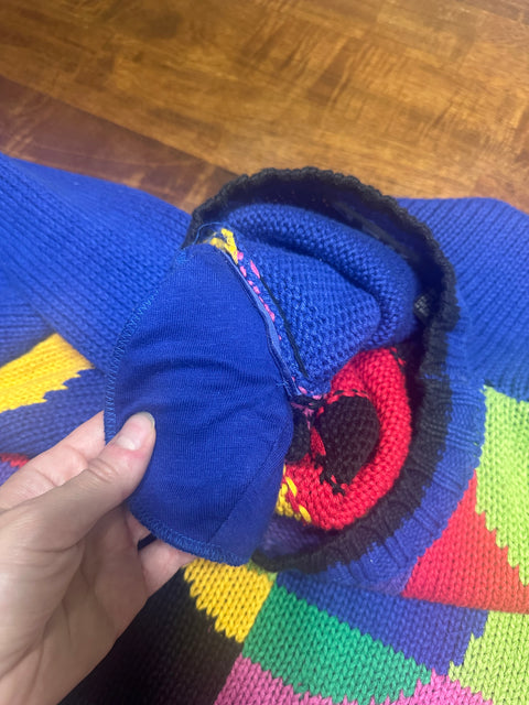 Vintage 90s Blue Knit Rainbow Circles Sweater (M)