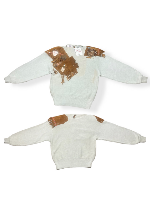 Vintage 80s Deadstock 'Le Top' Fringe Suede Embellished Hardware Sweater (M)