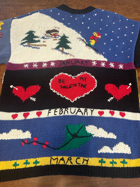 Vintage 90s Festive 'Months of the Year' Knit Cardigan (M/L)