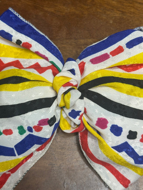 Vintage 80s Retro Primary Color Crayon Scribble Statement Hair Bow Clip