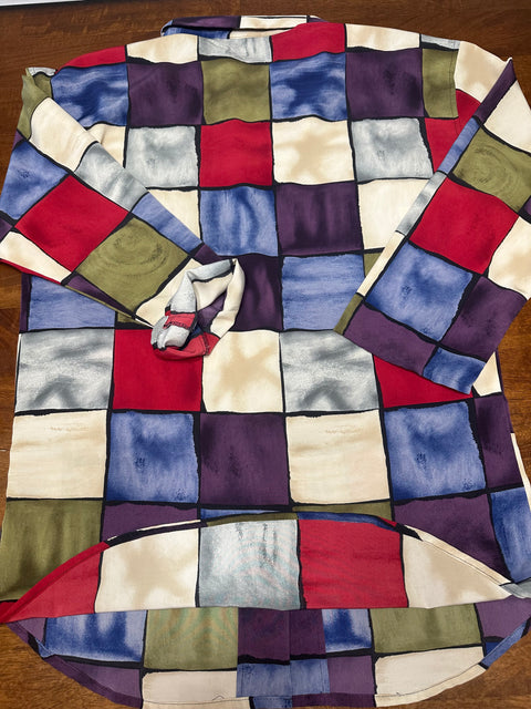 Vintage Multicolored Stained Glass Checker Pattern Blouse (M/L)