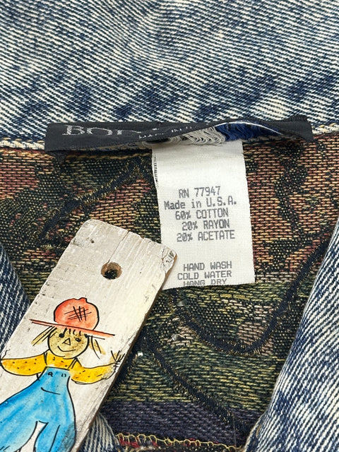 🏆Rare Vintage 80s Acid Wash Denim Brocade Gemstone Cropped Jacket (S/M)