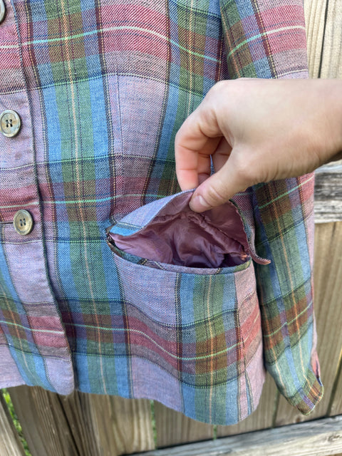 Vintage Pastel Plaid Blazer Jacket (~M)