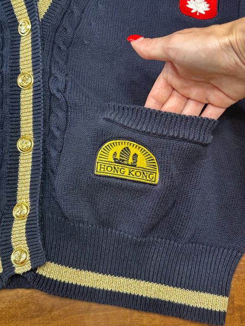 Vintage 90s Navy Int'l Travel Patch Cardigan (M/L)