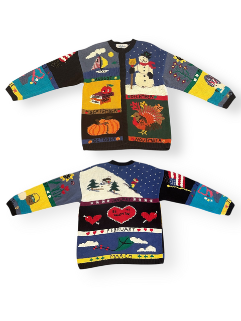 Vintage 90s Festive 'Months of the Year' Knit Cardigan (M/L)