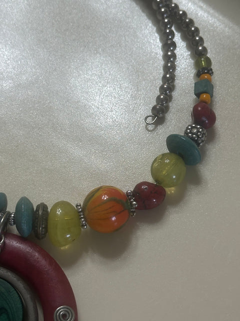 Colorful Artsy Wrap-Style Boho Pendant Choker Necklace