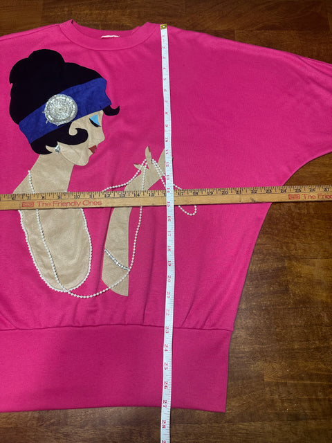 Vintage 80s Embellished Applique Pink Lady Shirt (~M)