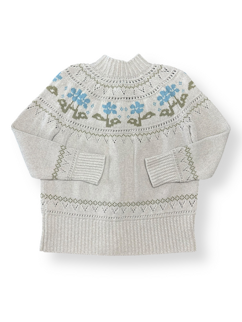 Vintage 90s LL Bean Cream Floral Nordic Chunky Knit Cardigan (M/L)