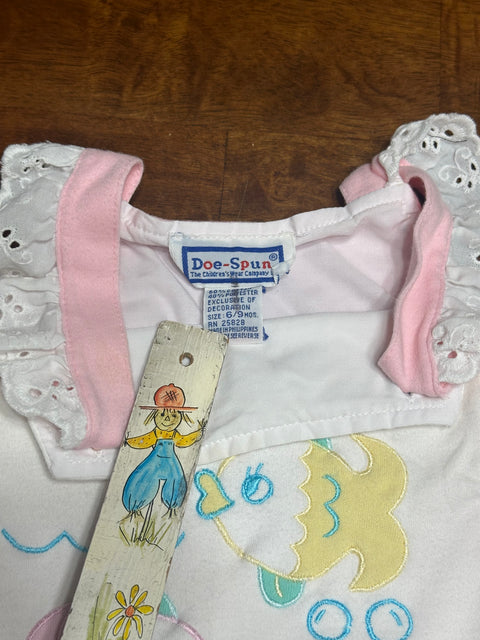Vintage 90s Pink Embroidered Fish Onesie (6/9 Months)