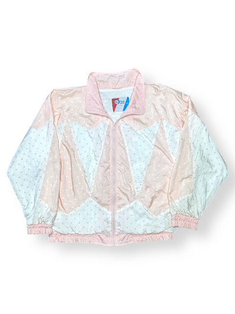 Vintage 80s Pink Pastel Polka Dot Patchwork Windbreaker (L)