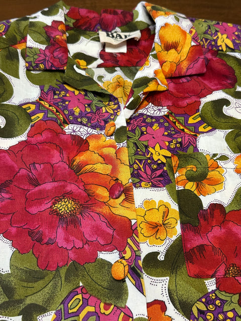Vintage 80s Abstract Floral Patterned Button-Up Shirt (M)