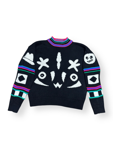 Vintage 90s Gitano Black Neon Abstract 'Face' Sweater (S/M)