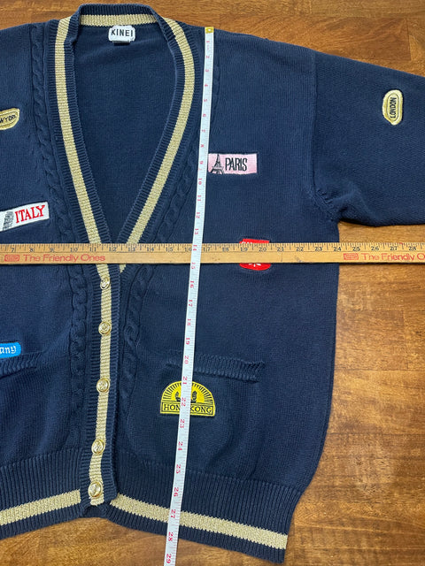 Vintage 90s Navy Int'l Travel Patch Cardigan (M/L)