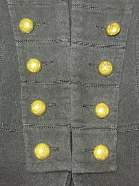 Vintage Black Military-Style Jacket with Gold Button Fringe Details (S/M)
