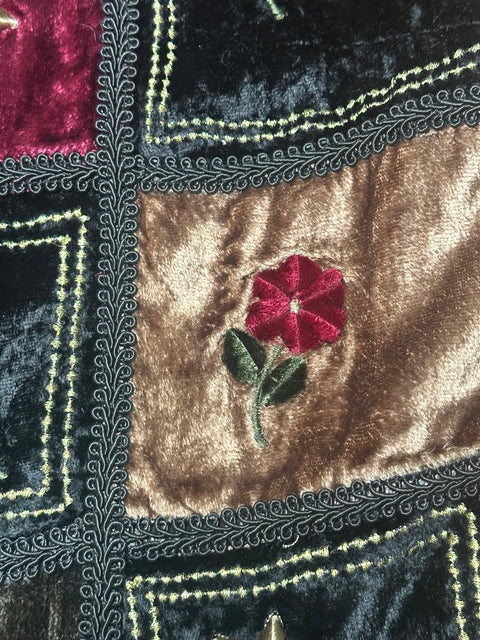 Vintage 90s Velvet Grunge Patchwork Embroidered Vest (L)