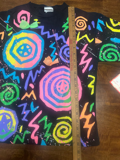 Vintage 80s/90s Retro Neon Swirl Paint Splatter T-Shirt (XS/S)