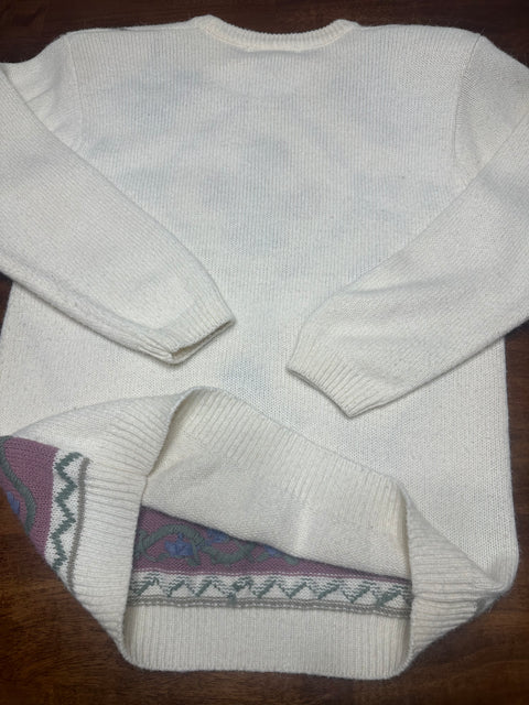 Vintage 90s Pastel Floral Knit Grandma Sweater (M)
