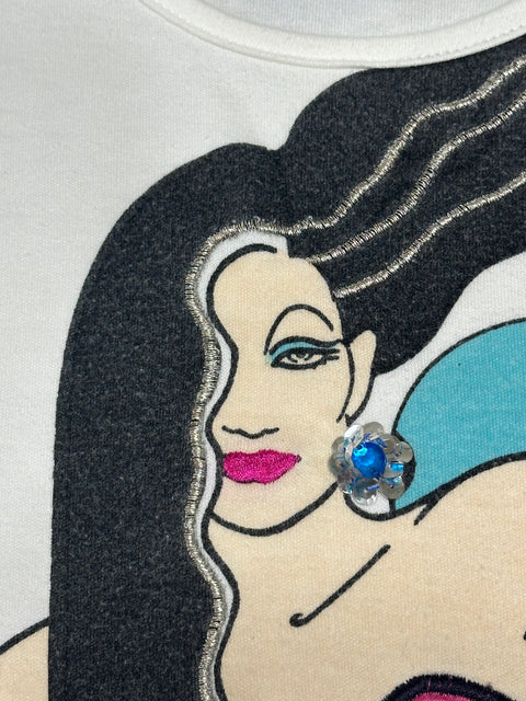 Vintage 80s Beaded Flapper Lady Art Tee (M)