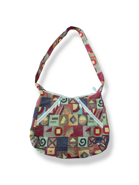 Vintage 90s Rainbow Geometric Carpet Tapestry Purse
