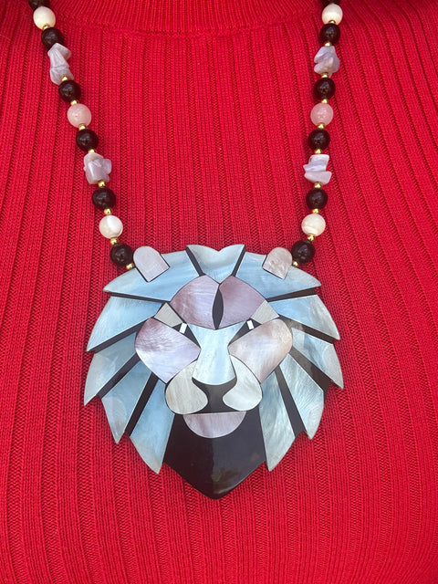 Lee Sands Mother of Pearl Lion Pendant Necklace