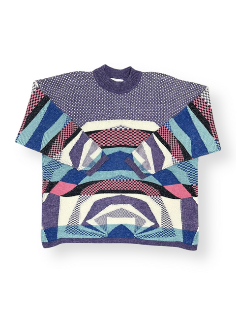 Vintage 90s Forelli Purple Abstract Geometric Textured Sweater (L)