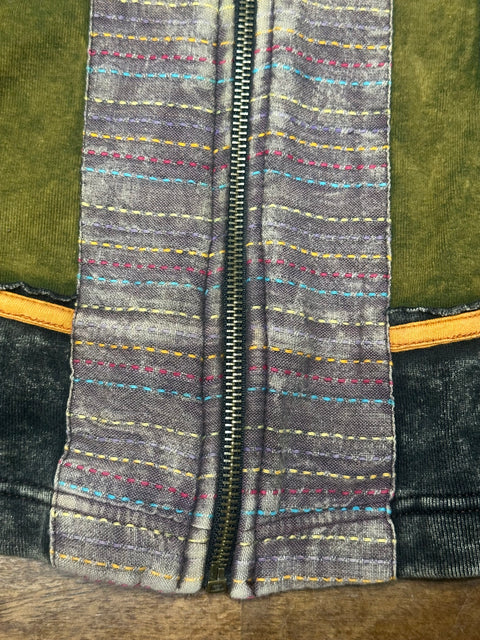 Vintage Y2K Boho Patchwork Zip Hoodie (M/L)
