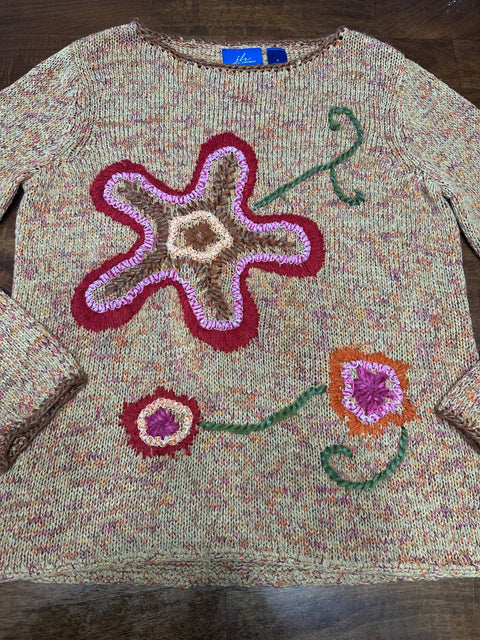 Y2K Whimsical Embroidered Flower Knit Sweater (S/M)