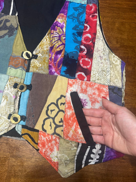 Vintage Colorful Boho Patchwork Dyed Vest (~M)