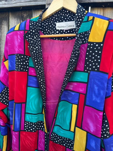 Vintage Rainbow Abstract Stained Glass Patterned Windbreaker Jacket (L/XL)