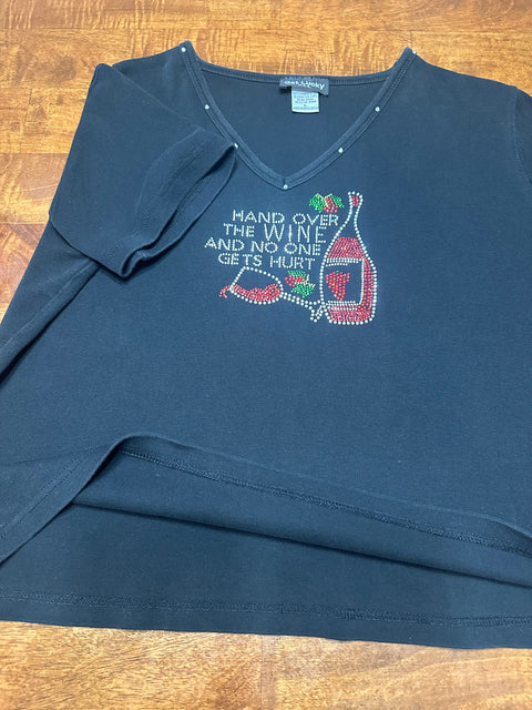 "Hand Over the Wine" Black Rhinestone Top (L)