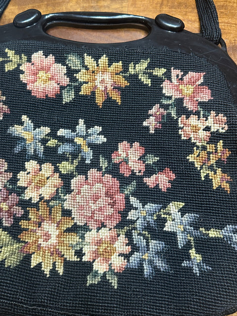 Vintage 50s/60s Needlepoint Floral Handbag