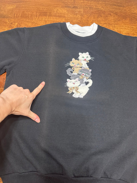 Embroidered Black Cats Sweatshirt (S)