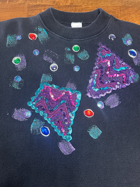 Vintage 80s Black Sequin Embellished Art Sweater (M/L)