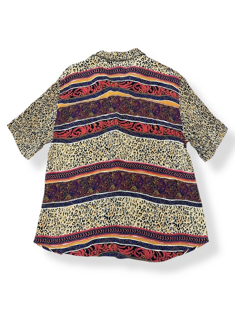 Vintage 80s Rayon Abstract Cheetah Print Button-Up ('8')
