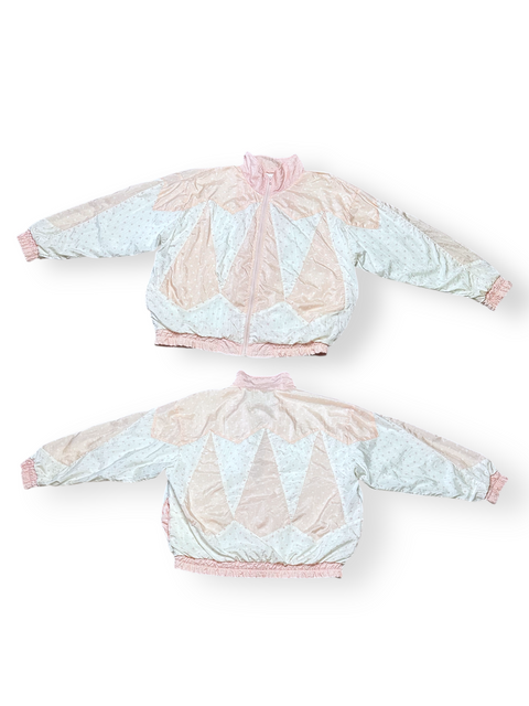 Vintage 80s Pink Pastel Polka Dot Patchwork Windbreaker (L)