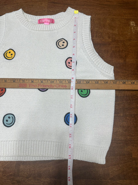 Y2K Embroidered Rainbow Smiley Face Vest (youth 14; adult XS/S)